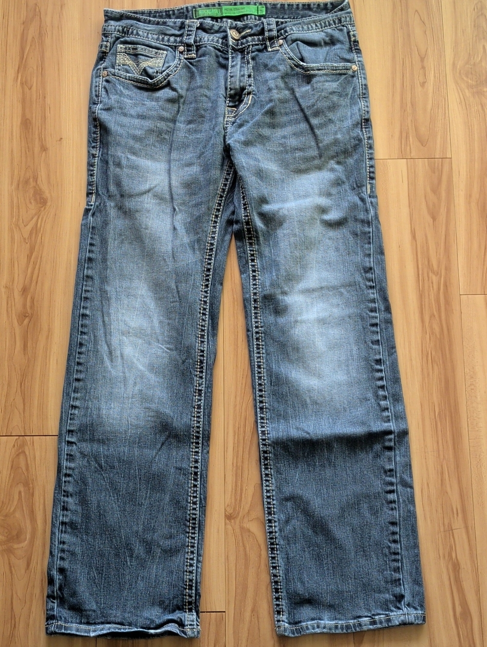 Rock And Rolll Men's Washed Blue Straight Jeans
